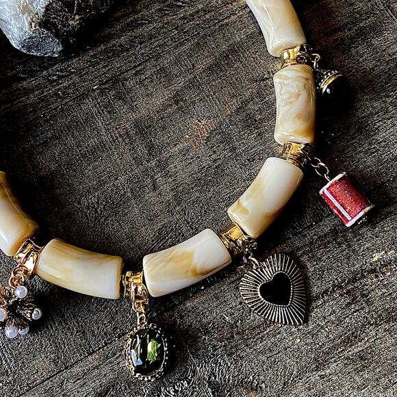 NEW Gold & Cream Beaded Statement Necklace - Picture 6 of 8